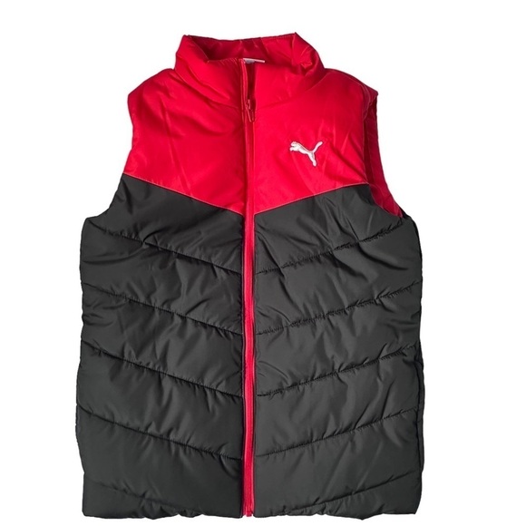 PUMA Boys Black and Red Puffer Vest Size M (10/12) NWOT - Picture 1 of 10